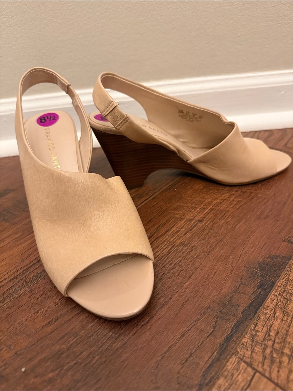 Franco Sarto Beige Open-Toe Wedge Slingbacks